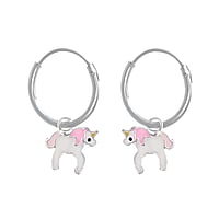 Boucles d'oreilles pour des enfants en Argent 925 avec poxy. Coupe transversale :1,2mm. Diamtre:12mm.  Licorne