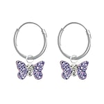 Silver hoop earrings for children with Crystal. Cross-section:1,2mm. Diameter:12mm.  Butterfly