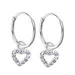 Croles en argent pour enfants avec Cristal. Diamtre:12mm. Coupe transversale :1,2mm.  Coeur Amour