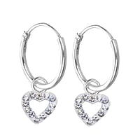 Pendientes de aro de plata para nios con Cristal. Dimetro:12mm. Corte transversal:1,2mm.  Corazn Amor