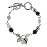 Pulsera Acero fino Perla sinttica Revestimiento PVD (negro) Cristal Corazn Amor