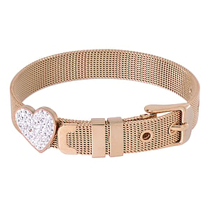 Bracelet en acier inoxydable Acier inoxydable Revtement dor (dor) Cristal Coeur Amour