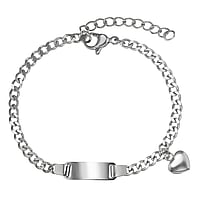 Kids bracelet out of Stainless Steel. Width:5mm. Cross-section:3,0mm. Length:14-17cm. Adjustable length.  Heart Love