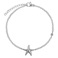 Bracelet out of Stainless Steel with Crystal. Width:15mm. Length:18-21cm. Adjustable length.  Starfish