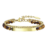Bracelet de pierre en Acier inoxydable avec Revêtement d´or (doré) et Oeil-de-tigre. Largeur:5mm. Longueur:16-20cm. Longueur ajustable. brillant.