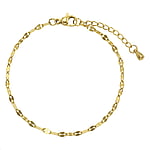 Bracelet out of Stainless Steel with PVD-coating (gold color). Width:2mm. Length:16-19,5cm. Adjustable length. Shiny.