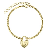 Bracelet out of Stainless Steel with Gold-plated. Width:13mm. Length:16,5-21cm. Adjustable length.  Heart Love Flower Lock