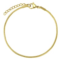 Bracelet out of Stainless Steel with PVD-coating (gold color). Width:2,2mm. Length:17,5-20,5cm. Adjustable length. Shiny.