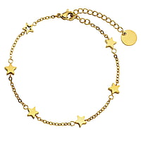 Bracelet out of Stainless Steel with PVD-coating (gold color). Width:5,8mm. Length:16-20cm. Adjustable length. Shiny.  Star