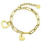 Bracelet out of Stainless Steel with PVD-coating (gold color). Width:5,5mm. Length:15,5-20cm. Adjustable length. Shiny.  Heart Love