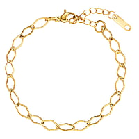 Bracciale in Acciaio inox con Rivestimento PVD (colore oro). Lunghezza:16-19,5cm. Larghezza:5mm. Lunghezza variabile.