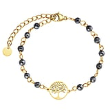 Bracelet de pierre Acier inoxydable Revtement PVD (couleur or) Jade noir Arbre arbre_de_vie