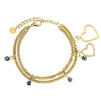 Bracelet out of Stainless Steel with PVD-coating (gold color), Crystal and Hematite. Length:16-19cm. Adjustable length. Shiny. Stone(s) are fixed in setting.  Heart Love