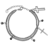 Bracelet out of Stainless Steel with Crystal and Hematite. Length:16-19cm. Adjustable length. Shiny. Stone(s) are fixed in setting.  Cross
