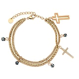 Bracelet Stainless Steel PVD-coating (gold color) Crystal Hematite Cross