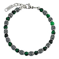 Bracelet de pierre en Acier inoxydable avec Hmatite et Oeil de tigre vert. Largeur:4,4mm. Longueur:+2cm. Longueur ajustable. brillant.