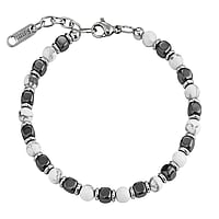 Stone bracelet out of Stainless Steel with Hematite and Howlite. Width:4,8mm. Length:+2cm. Adjustable length. Shiny.