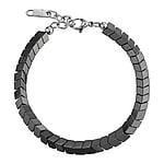 Stone bracelet out of Stainless Steel with Hematite. Width:6,1mm. Length:+2cm. Adjustable length. Shiny.