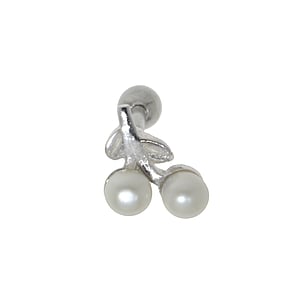 Ear piercing Surgical Steel 316L silver-plated brass Synthetic Pearls Cherry
