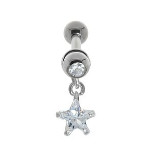 Ear piercing Surgical Steel 316L silver-plated brass Crystal zirconia Star