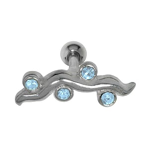 Ear piercing Surgical Steel 316L Crystal silver-plated brass Wave
