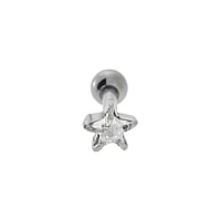 Piercing orecchio in Metallo chirurgico 316L con Zircone. Filetto:1,2mm. Lunghezza barretta:4mm. Larghezza:4,3mm. Pietra(e) fissata(e) dalla montatura.  Stella