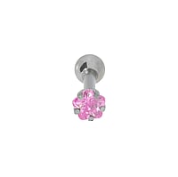 Ohrpiercing aus Chirurgenstahl 316L mit Zirkonia. Stablnge:6mm. Gewinde:1,2mm. Breite:3,2mm. Stein(e) durch Fassung fixiert.  Blume