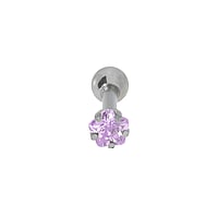 Ohrpiercing aus Chirurgenstahl 316L mit Zirkonia. Stablnge:6mm. Gewinde:1,2mm. Breite:3,2mm. Stein(e) durch Fassung fixiert.  Blume