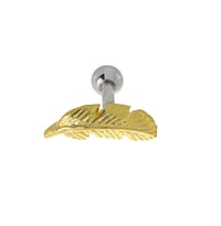 Ear piercing out of Surgical Steel 316L with Gold-plated and silver-plated brass. Bar length:6mm. Thread:1,2mm. Width:10mm.  Feather
