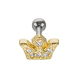 Ear piercing Surgical Steel 316L PVD-coating (gold color) Crystal Crown