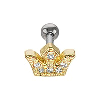 Ear piercing out of Surgical Steel 316L with PVD-coating (gold color) and Crystal. Bar length:6mm. Thread:1,2mm. Width:8mm. Closure ball:3mm. Stone(s) are fixed in setting.  Crown