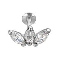 Piercing d'oreille avec Argent 925 rhodi et Zircon. Pas-de-vis:1,2mm. Largeur:11mm. Pierre(s) fixe(s) par la monture.  Fleur Feuille Motif floral