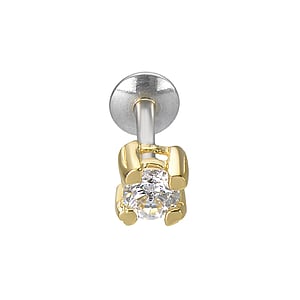 Ear piercing Silver 925 PVD-coating (gold color) zirconia