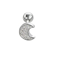 Piercing d'oreille en Acier chirurgical 316L avec Zircon. Pas-de-vis:1,2mm. Longueur de la tige:6mm. Largeur:6mm. Boule de fermeture:4mm.  Lune Demi lune