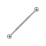 Piercing industrial en Acier chirurgical 316L avec Zircon. Pas-de-vis:1,6mm. Largeur:1,8mm. Diamtre-Boule:5mm. Pierre(s) fixe(s) par la monture.  Bandes Rayures Zbrure Rainure Rainurage Lignes