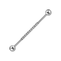 Industrial Piercing out of Surgical Steel 316L with zirconia. Thread:1,6mm. Width:1,8mm. Ball diameter:5mm. Stone(s) are fixed in setting.  Stripes Grooves Rills Lines