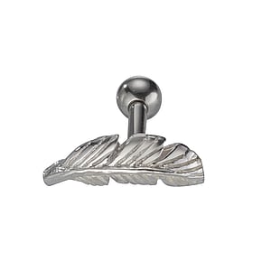 Ear piercing Surgical Steel 316L silver-plated brass Feather