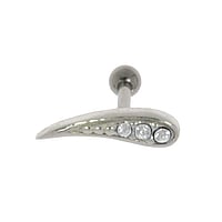 Ear piercing out of Surgical Steel 316L with silver-plated brass and Crystal. Thread:1,2mm. Bar length:6mm. Width:14mm.  Drop drop-shape waterdrop