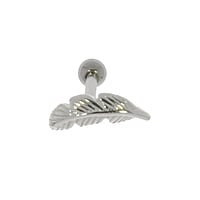 Ear piercing out of Surgical Steel 316L with silver-plated brass. Thread:1,2mm. Bar length:6mm. Width:10mm.  Feather