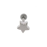 Ear piercing out of Surgical Steel 316L with silver-plated brass. Thread:1,2mm. Bar length:6mm. Width:5mm.  Star