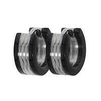 Orecchini a cerchio larghi in Metallo chirurgico 316L con Rivestimento PVD (nero). Diametro:13mm. Larghezza:6mm. brillante.  Striatura Banda Incavo Scanalatura Linea Linee