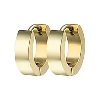 Hoops out of Surgical Steel 316L with PVD-coating (gold color). Diameter:13mm. Width:4mm. Shiny.