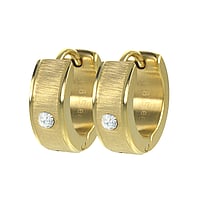 Breite Ohrringe aus Chirurgenstahl 316L mit Kristall und PVD Beschichtung (goldfarbig). Breite:5mm. Durchmesser:13mm.