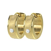 Orecchini a cerchio larghi in Metallo chirurgico 316L con Cristallo e Rivestimento PVD (colore oro). Larghezza:5mm. Diametro:13mm.