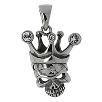 Stainless steel pendant with Crystal. Width:25mm. Eyelet's transverse diameter:4,3mm. Eyelet's longitudinal diameter:6mm.  Skull Skeleton Crown