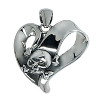 Stainless steel pendant Width:30mm. Eyelet's transverse diameter:3,8mm. Eyelet's longitudinal diameter:6,1mm. Shiny.  Heart Love Skull Skeleton