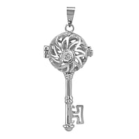 Pendentif en acier Largeur:19mm. Longueur:38mm. Diamtre d'oeillet transversal:3,1mm. Diamtre d'oeillet longitudinal:5,8mm.  Cl Clef Fleur Rose Feuille Motif floral