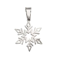 Stainless steel pendant Width:17,3mm. Eyelet's transverse diameter:4,0mm. Eyelet's longitudinal diameter:8,4mm. Shiny.  Snowflake