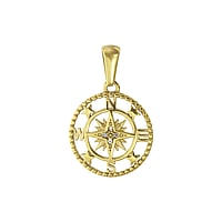 Stainless steel pendant with PVD-coating (gold color) and Crystal. Diameter:18mm. Eyelet's transverse diameter:3,0mm. Eyelet's longitudinal diameter:7,2mm. Shiny.  Anchor rope ship boat compass