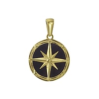 Stainless steel pendant with Epoxy and PVD-coating (gold color). Diameter:20mm. Eyelet's transverse diameter:2,8mm. Eyelet's longitudinal diameter:7,2mm. Shiny.  Anchor rope ship boat compass